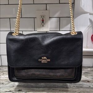Coach Eloise   Black and Brown Shoulder Bag with Gold Chain
